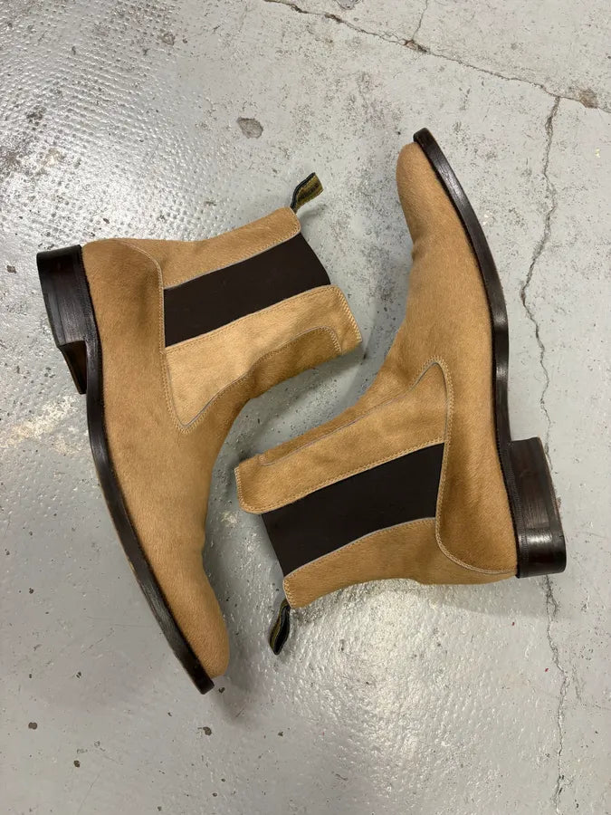 2000s Roberto Cavalli Beige Ponyhair Chelsea Leather Boots PnWOvCm 5