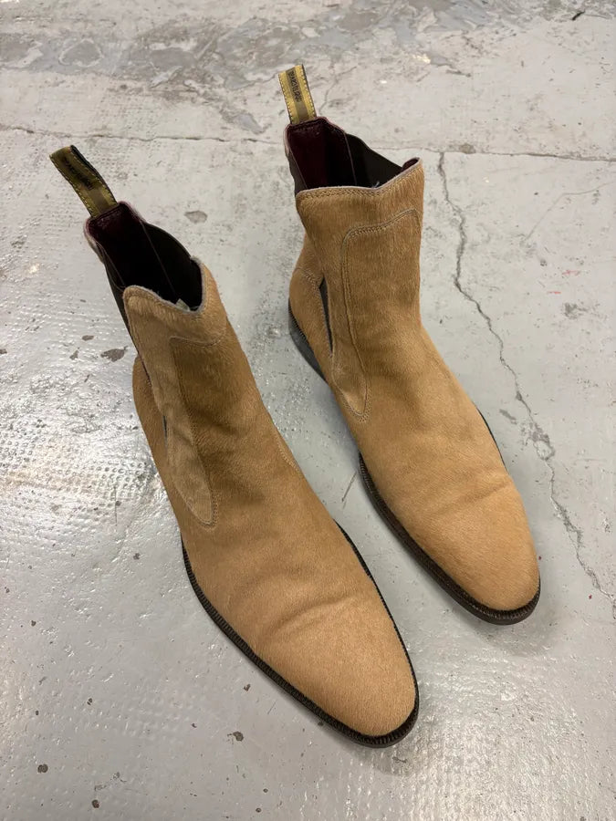 2000s Roberto Cavalli Beige Ponyhair Chelsea Leather Boots PnWOvCm 3
