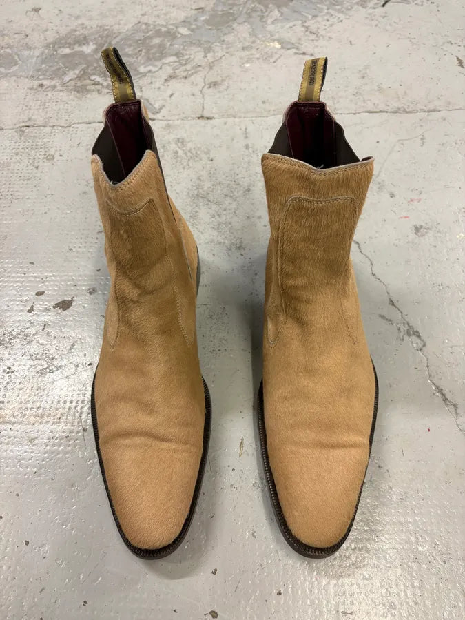 2000s Roberto Cavalli Beige Ponyhair Chelsea Leather Boots PnWOvCm 1