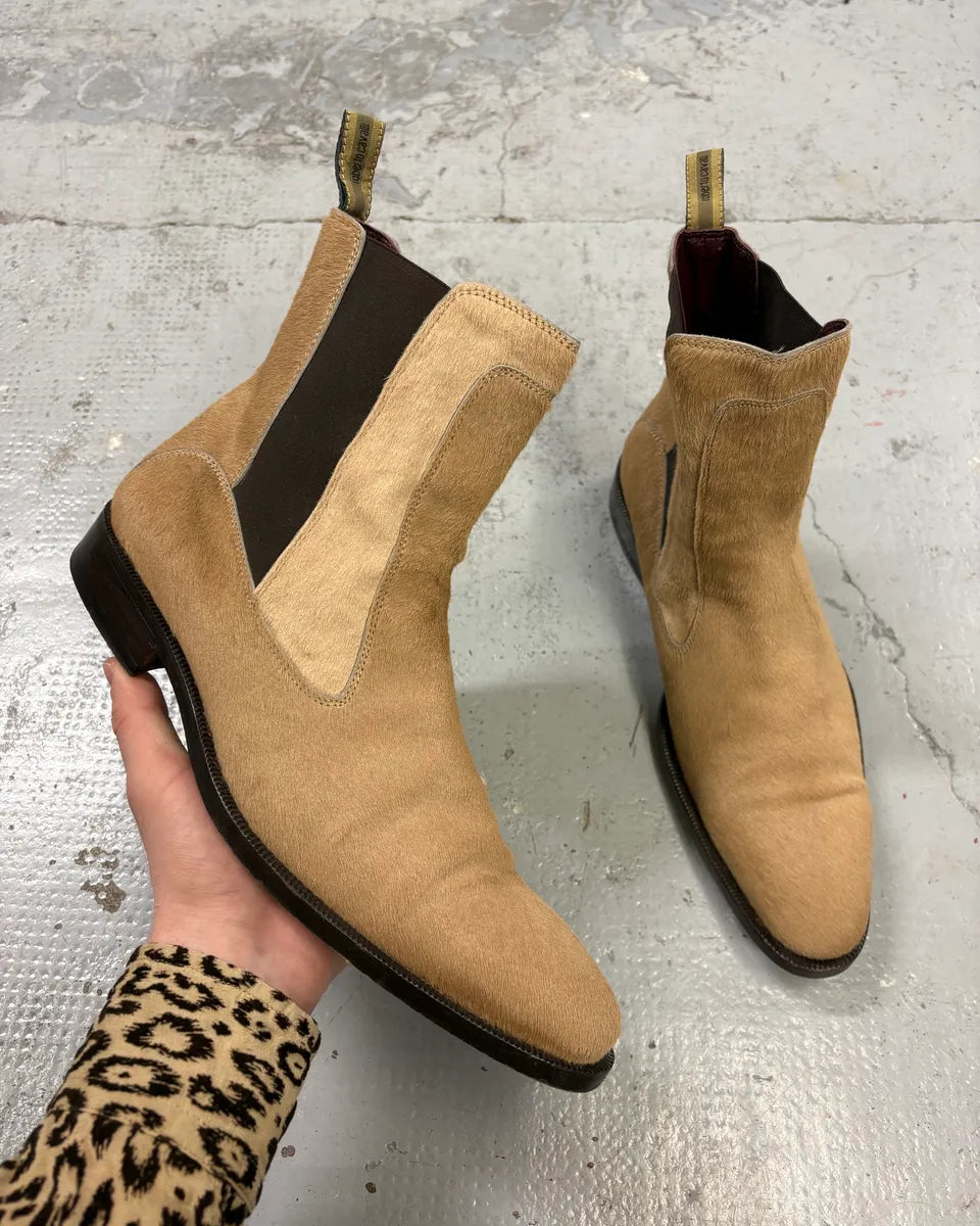 2000s Roberto Cavalli Beige Ponyhair Chelsea Leather Boots PnWOvCm 0