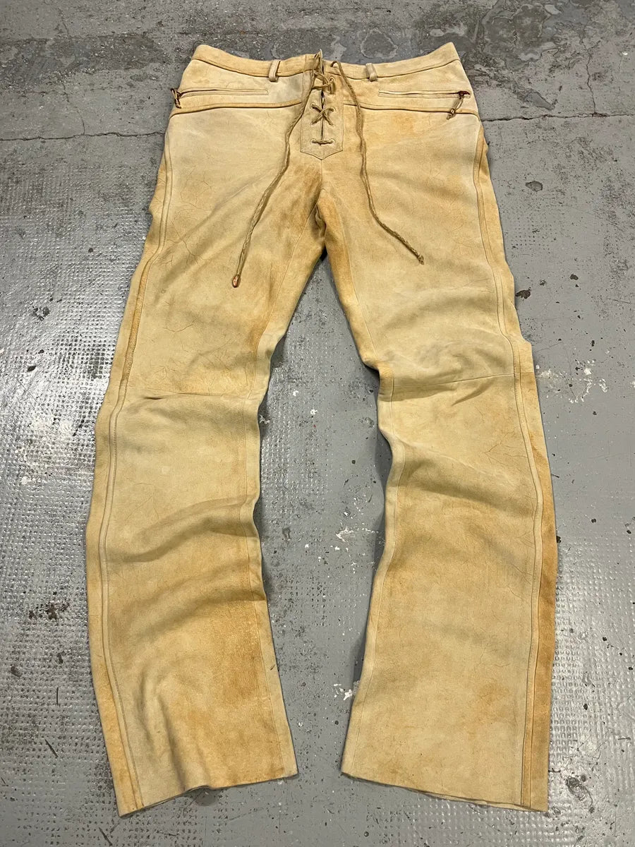 2000s Roberto Cavalli Beige Suede Leather Pants fZxtypt 0
