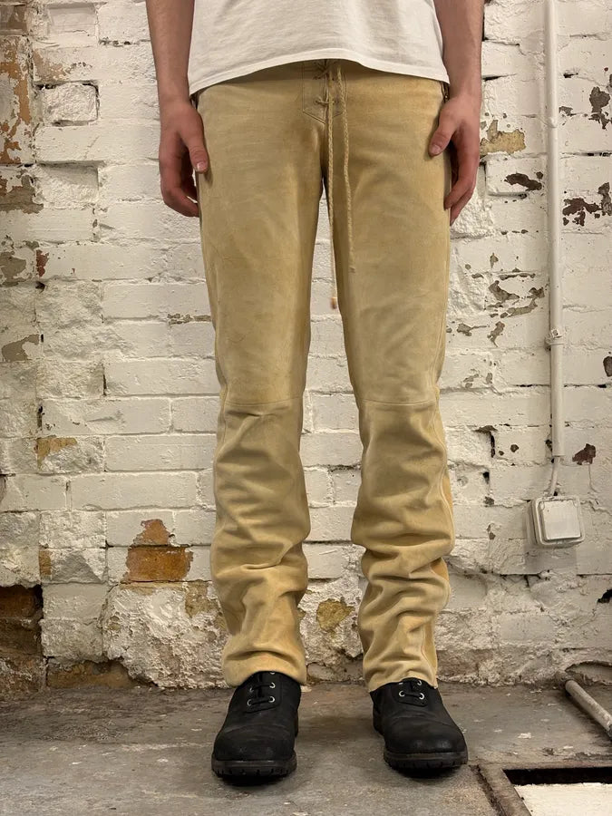 2000s Roberto Cavalli Beige Suede Leather Pants fZxtypt 1