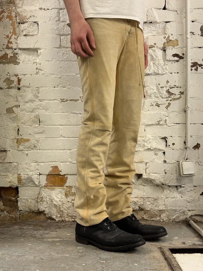 2000s Roberto Cavalli Beige Suede Leather Pants fZxtypt 2