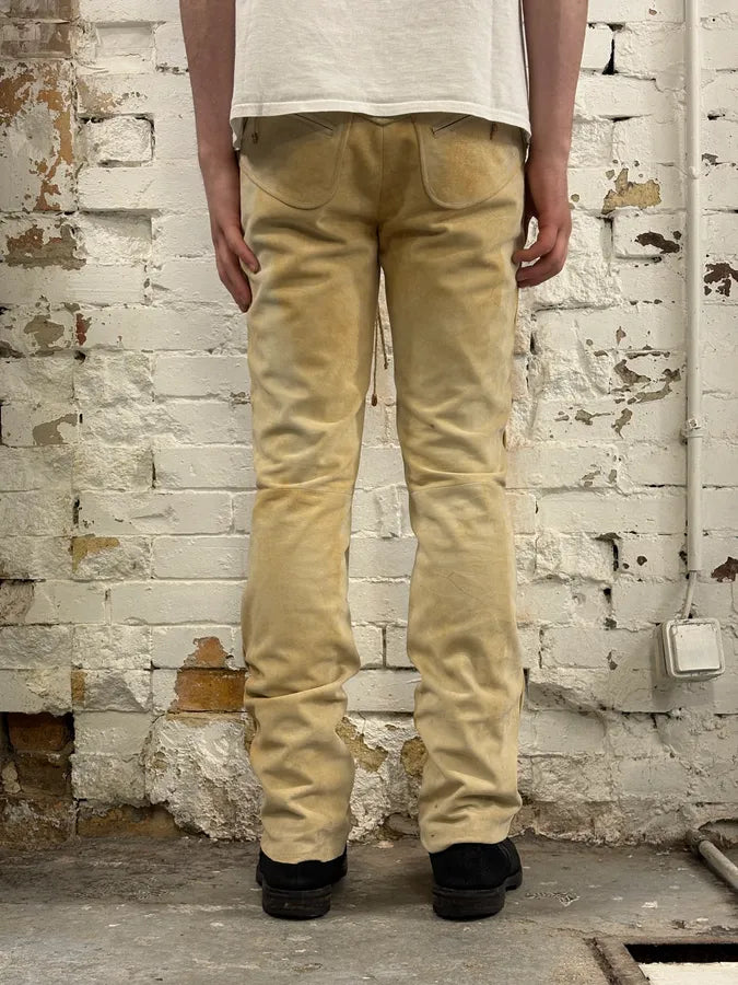 2000s Roberto Cavalli Beige Suede Leather Pants fZxtypt 3