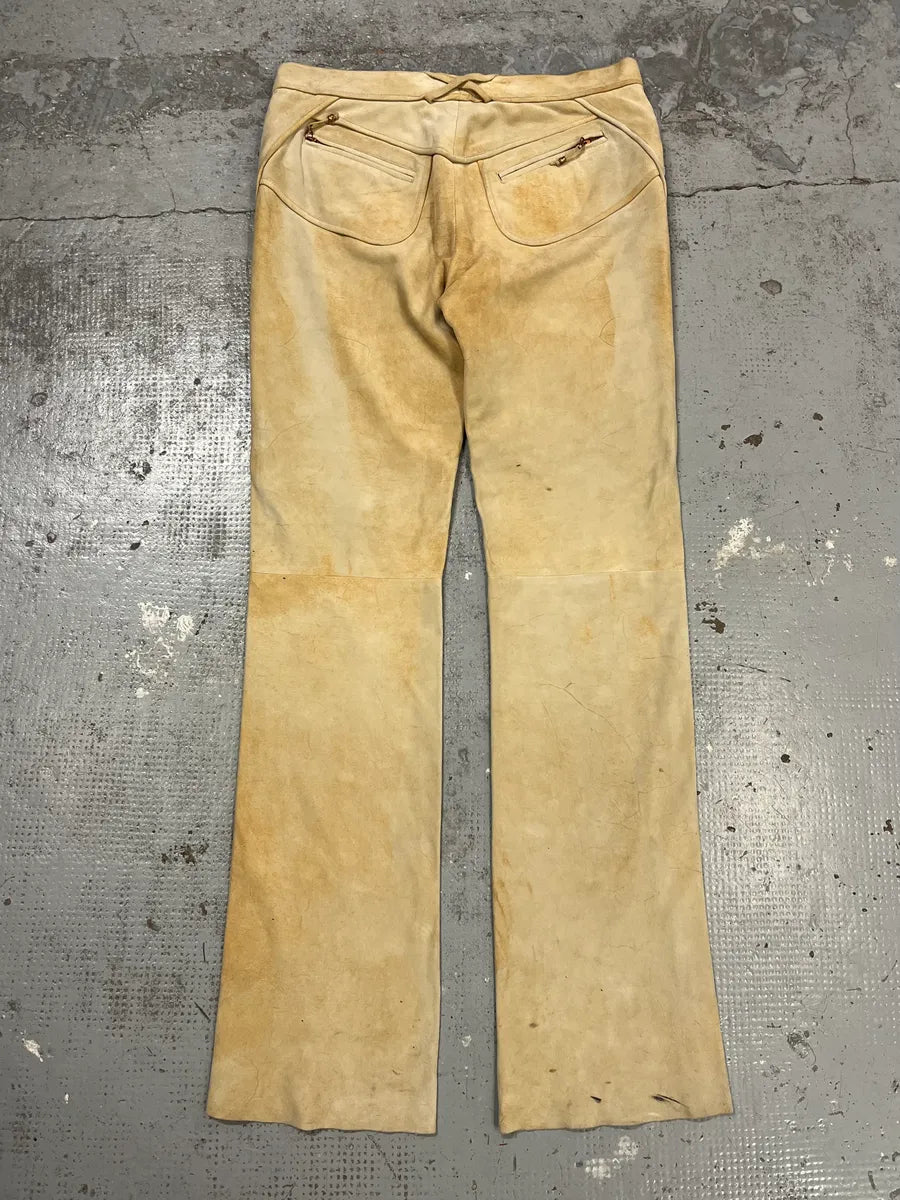 2000s Roberto Cavalli Beige Suede Leather Pants fZxtypt 6