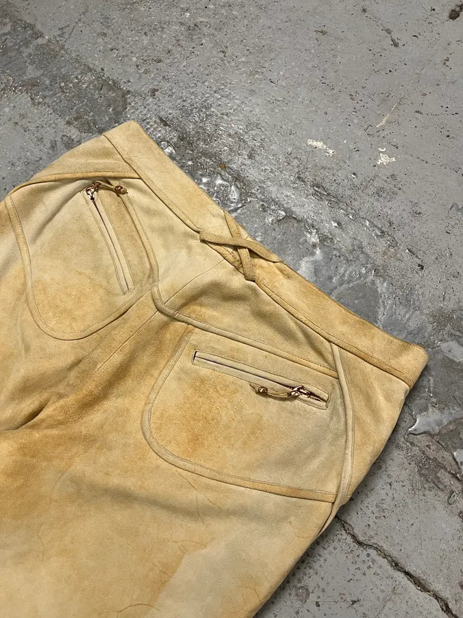 2000s Roberto Cavalli Beige Suede Leather Pants fZxtypt 7