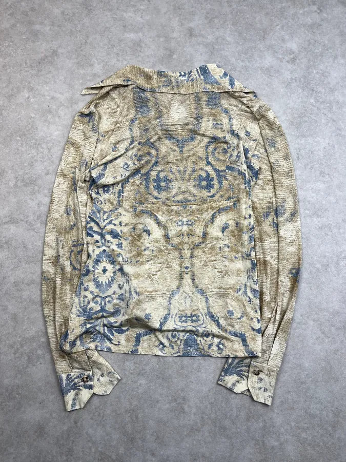 2000s Roberto Cavalli Beige Tribal Flowers Shirt cdgDaUD 6