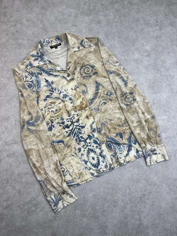 2000s Roberto Cavalli Beige Tribal Flowers Shirt cdgDaUD 4