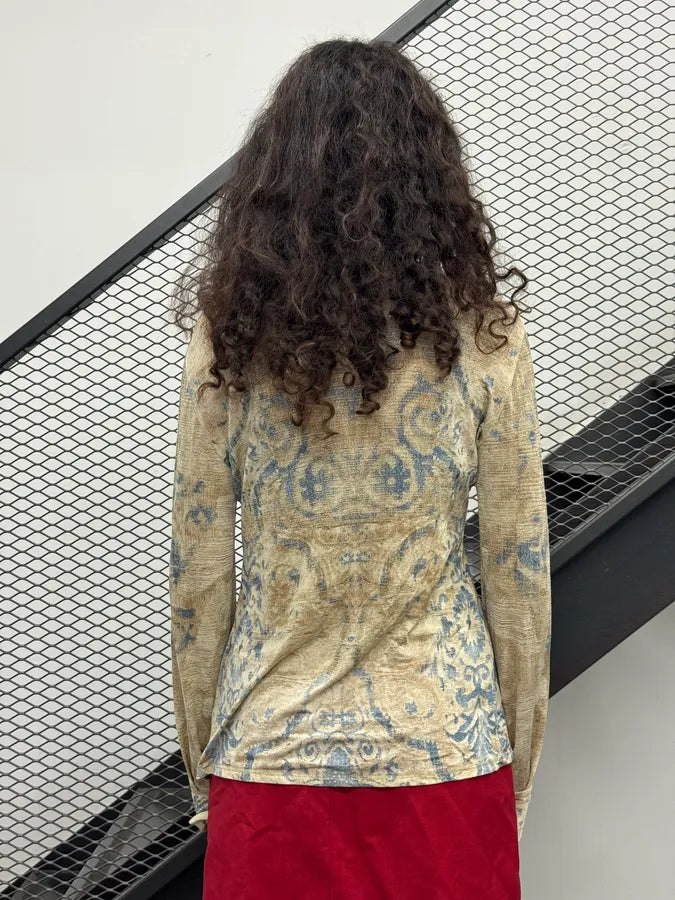 2000s Roberto Cavalli Beige Tribal Flowers Shirt cdgDaUD 2