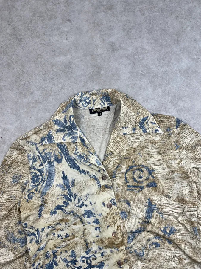 2000s Roberto Cavalli Beige Tribal Flowers Shirt cdgDaUD 3