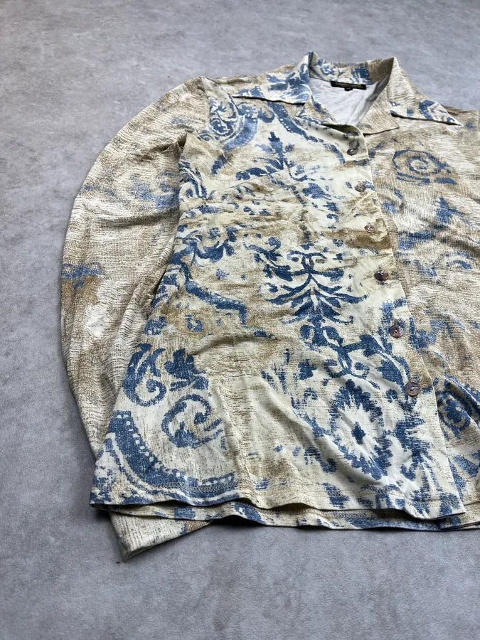 2000s Roberto Cavalli Beige Tribal Flowers Shirt cdgDaUD 5