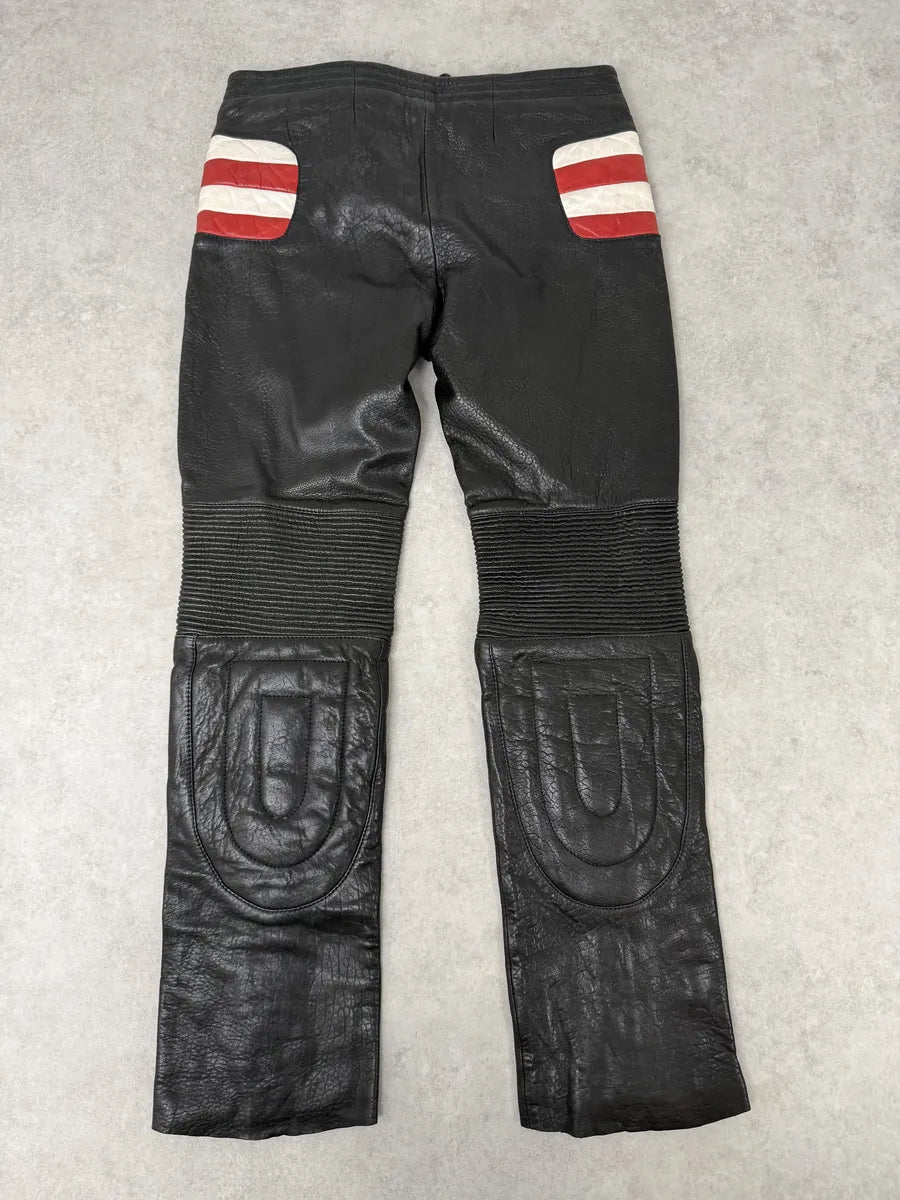 2000s Roberto Cavalli Biker Grain Black Leather Pants KngtwrK 0