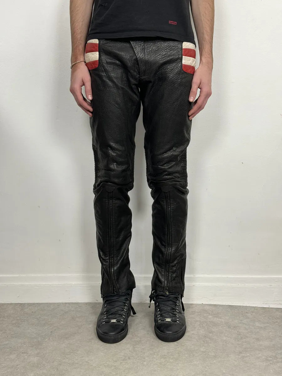 2000s Roberto Cavalli Biker Grain Black Leather Pants KngtwrK 1