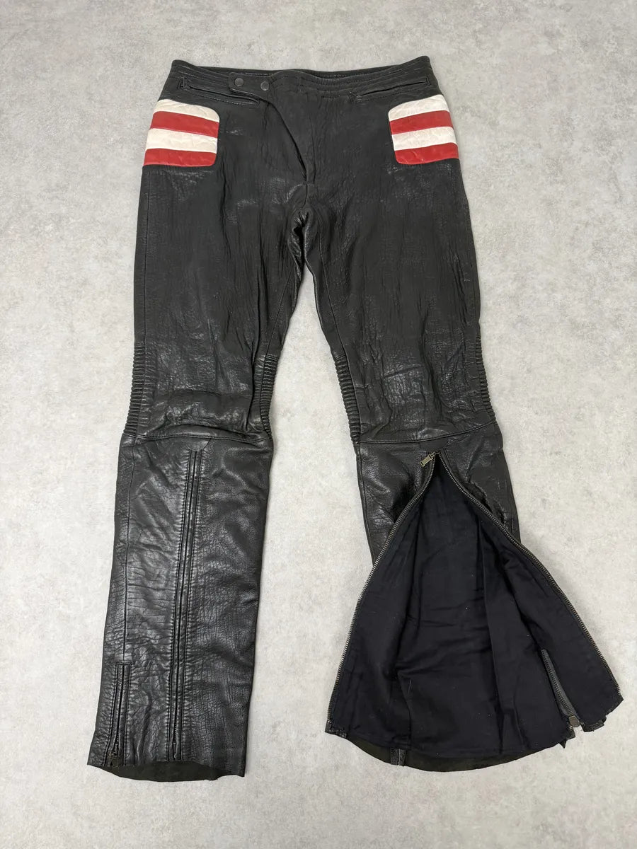 2000s Roberto Cavalli Biker Grain Black Leather Pants KngtwrK 11