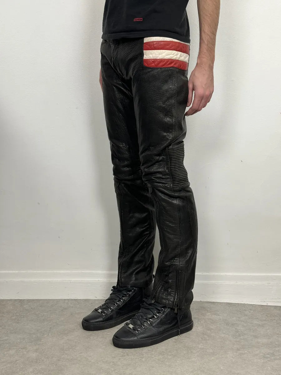 2000s Roberto Cavalli Biker Grain Black Leather Pants KngtwrK 3
