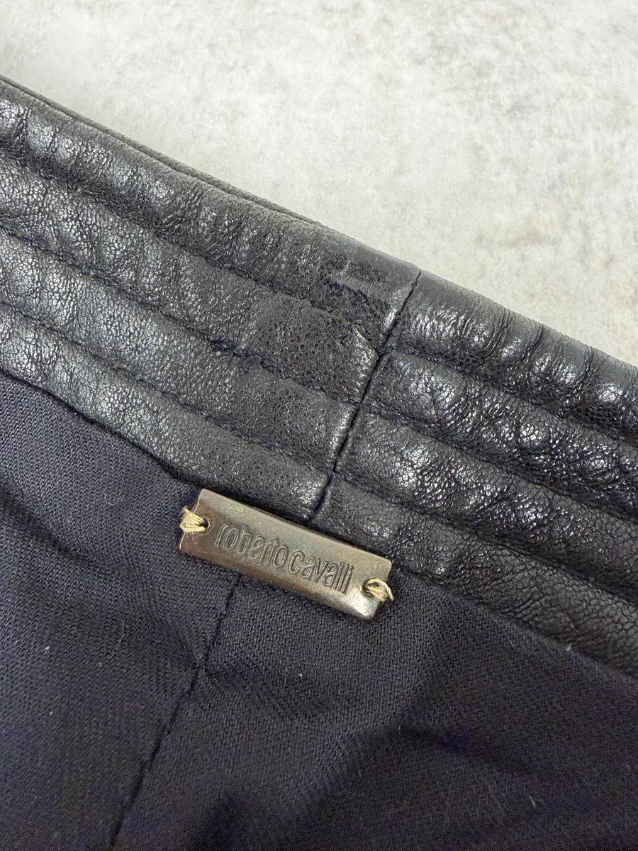 2000s Roberto Cavalli Biker Grain Black Leather Pants KngtwrK 6