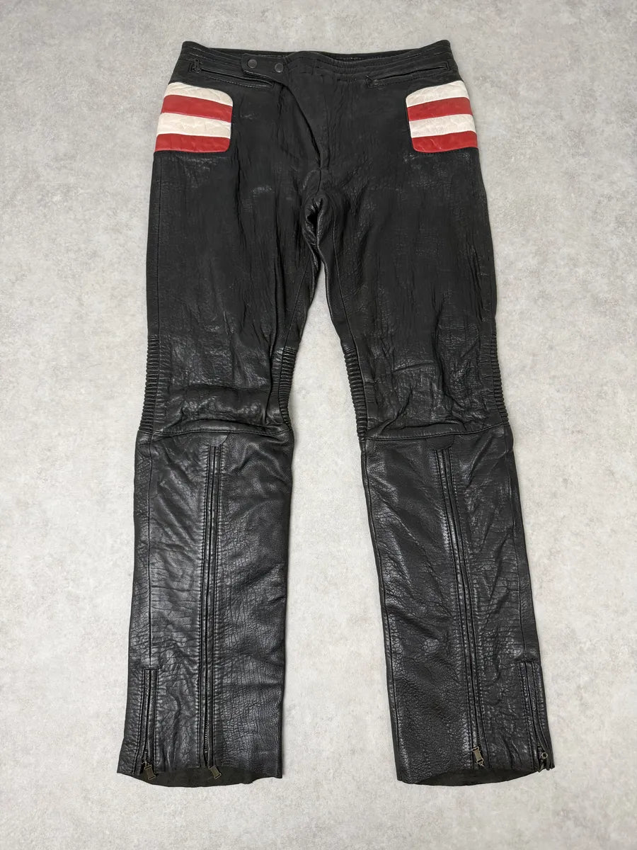 2000s Roberto Cavalli Biker Grain Black Leather Pants KngtwrK 8