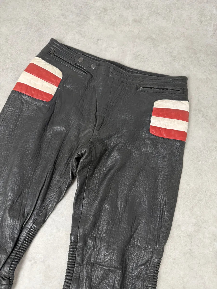 2000s Roberto Cavalli Biker Grain Black Leather Pants KngtwrK 9