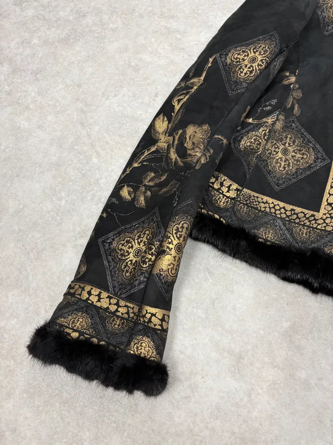 2000s Roberto Cavalli Black & Golden Royal Shearling Jacket AKncCmc 8