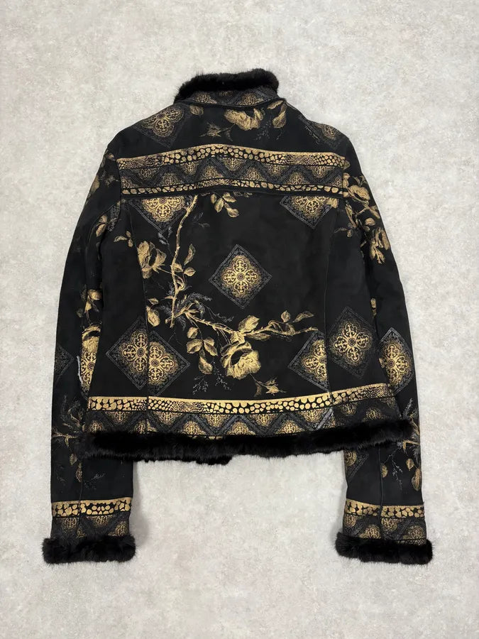 2000s Roberto Cavalli Black & Golden Royal Shearling Jacket AKncCmc 5