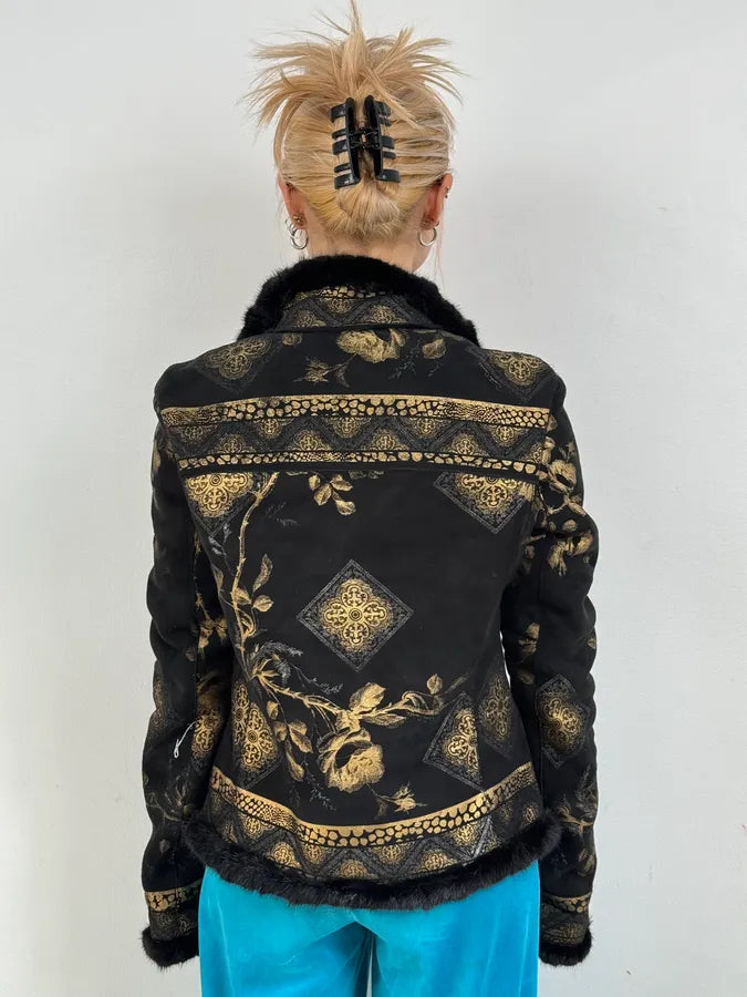 2000s Roberto Cavalli Black & Golden Royal Shearling Jacket AKncCmc 2
