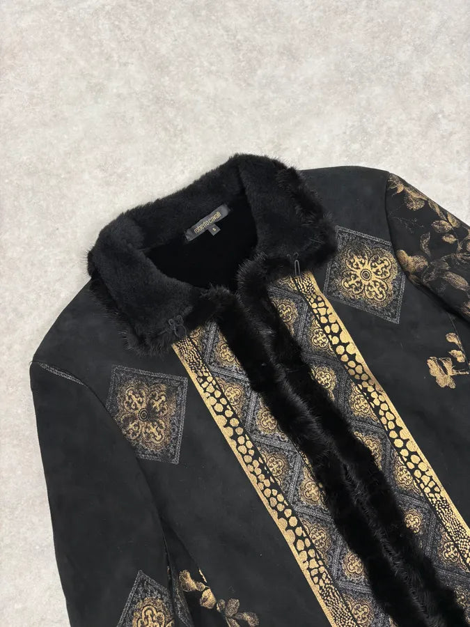 2000s Roberto Cavalli Black & Golden Royal Shearling Jacket AKncCmc 4