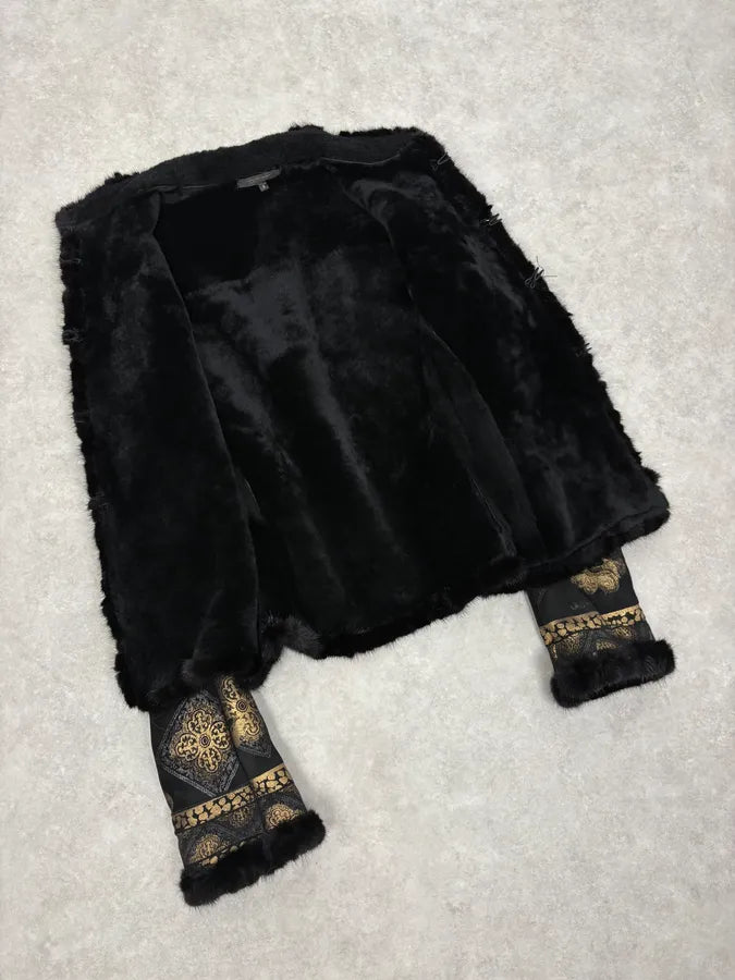 2000s Roberto Cavalli Black & Golden Royal Shearling Jacket AKncCmc 6