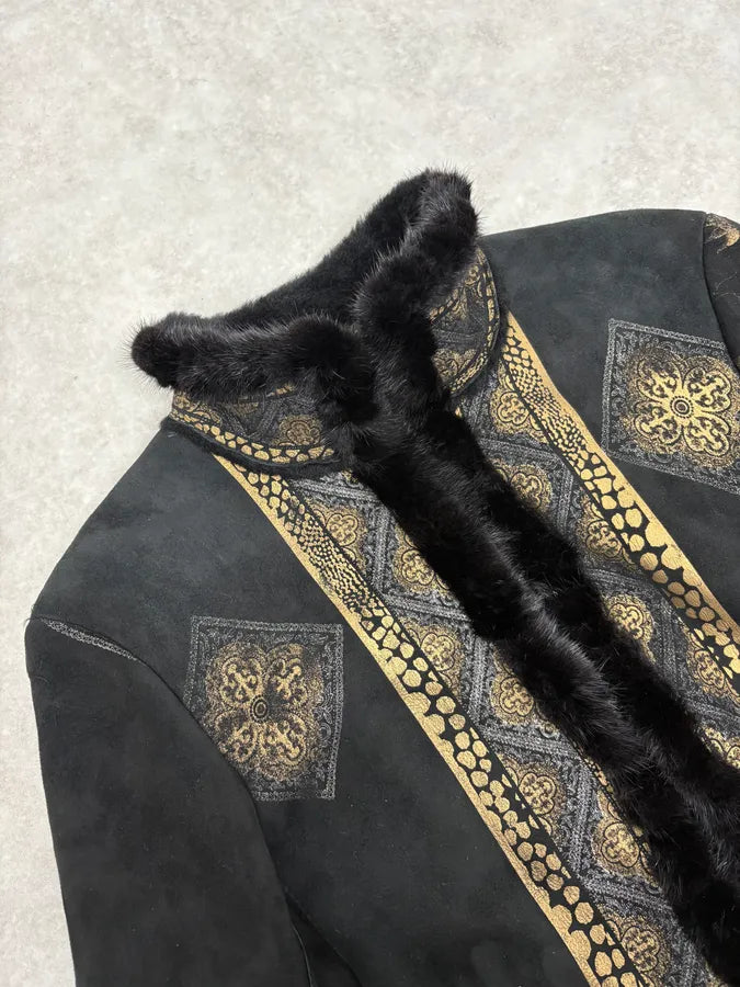 2000s Roberto Cavalli Black & Golden Royal Shearling Jacket AKncCmc 7
