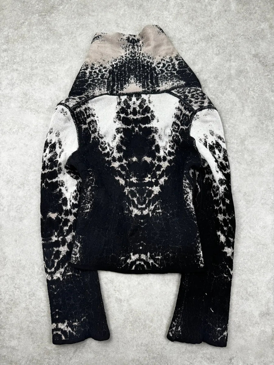 2000s Roberto Cavalli Black & Grey Snow Leopard Reversible Wool Cardigan Jacket yeXXAxP 8