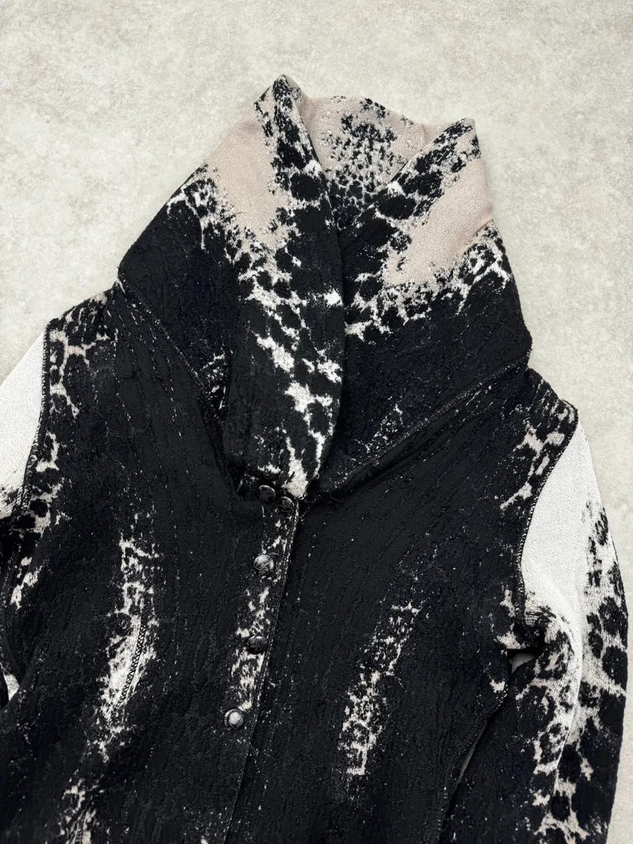 2000s Roberto Cavalli Black & Grey Snow Leopard Reversible Wool Cardigan Jacket yeXXAxP 10