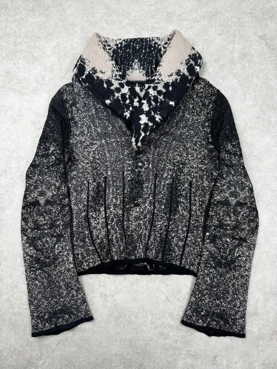 2000s Roberto Cavalli Black & Grey Snow Leopard Reversible Wool Cardigan Jacket yeXXAxP 1