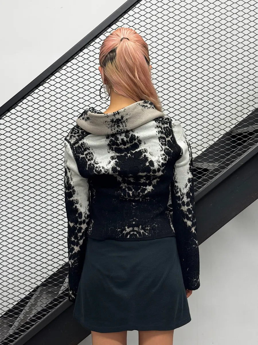 2000s Roberto Cavalli Black & Grey Snow Leopard Reversible Wool Cardigan Jacket yeXXAxP 4