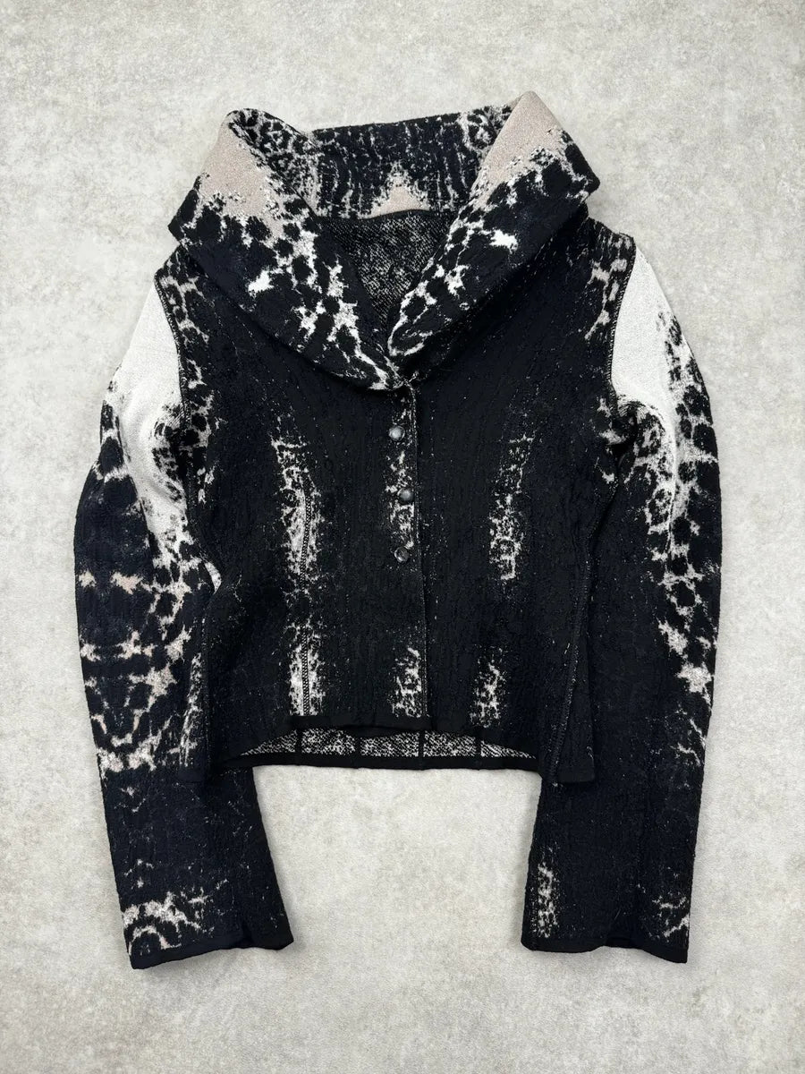 2000s Roberto Cavalli Black & Grey Snow Leopard Reversible Wool Cardigan Jacket yeXXAxP 0