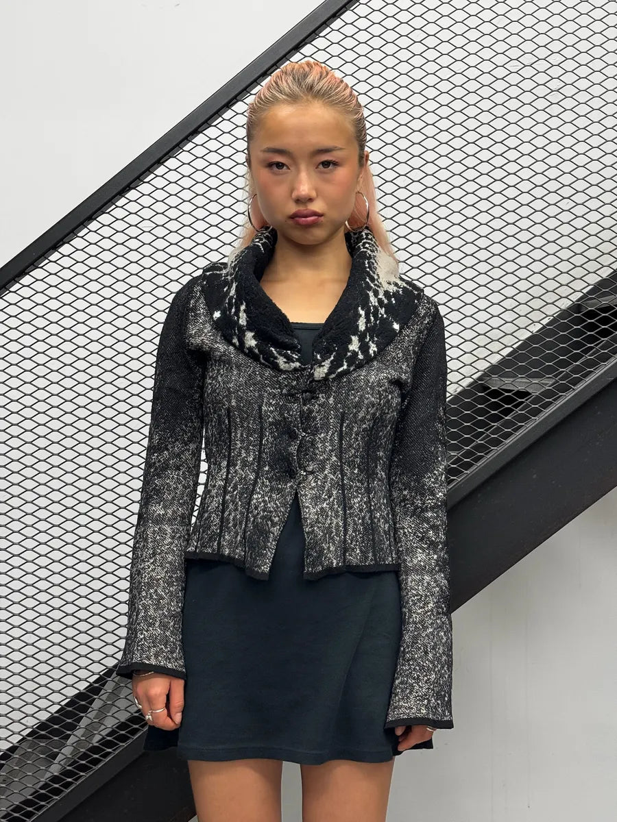 2000s Roberto Cavalli Black & Grey Snow Leopard Reversible Wool Cardigan Jacket yeXXAxP 3