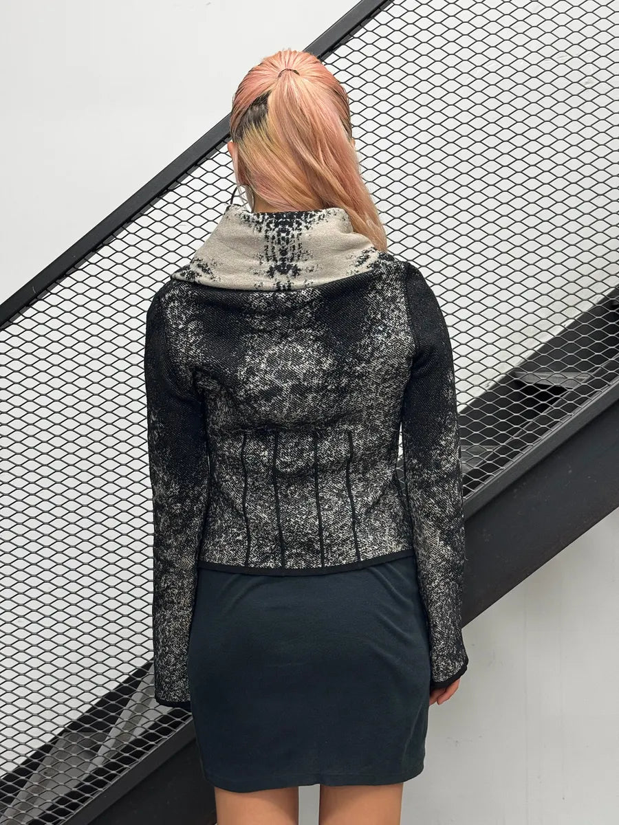 2000s Roberto Cavalli Black & Grey Snow Leopard Reversible Wool Cardigan Jacket yeXXAxP 5