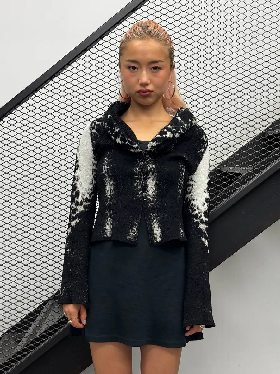 2000s Roberto Cavalli Black & Grey Snow Leopard Reversible Wool Cardigan Jacket yeXXAxP 2