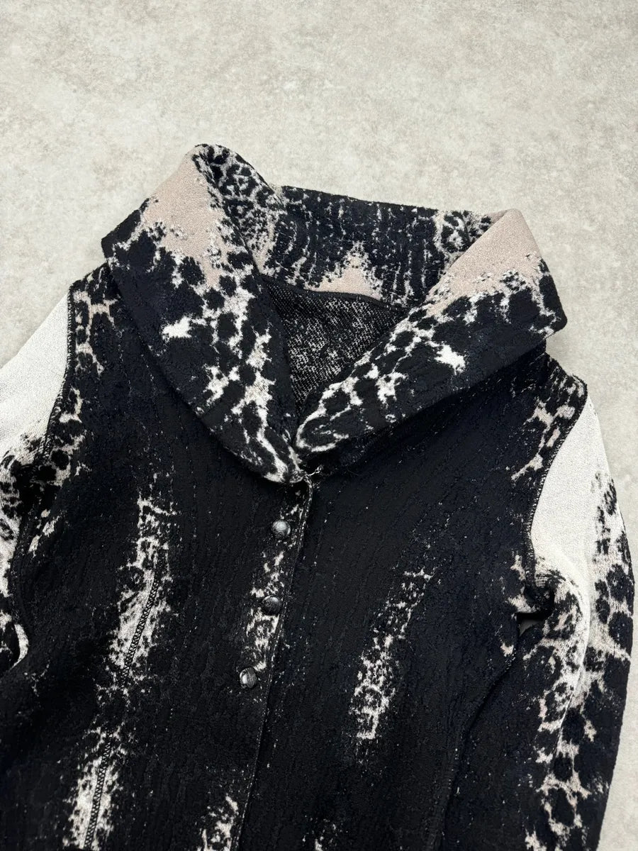 2000s Roberto Cavalli Black & Grey Snow Leopard Reversible Wool Cardigan Jacket yeXXAxP 9