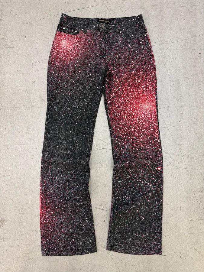2000s Roberto Cavalli Black & Red Galaxy Glitted Jeans lJKyCoz 0