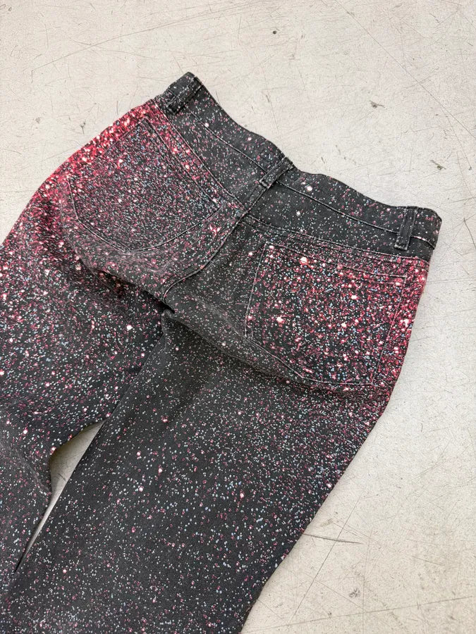 2000s Roberto Cavalli Black & Red Galaxy Glitted Jeans lJKyCoz 10