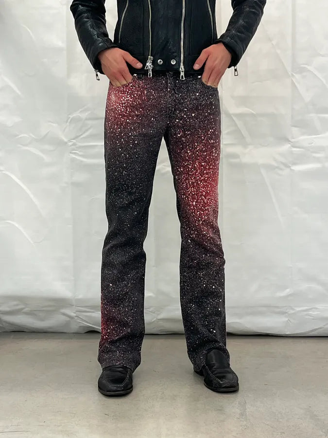 2000s Roberto Cavalli Black & Red Galaxy Glitted Jeans lJKyCoz 2