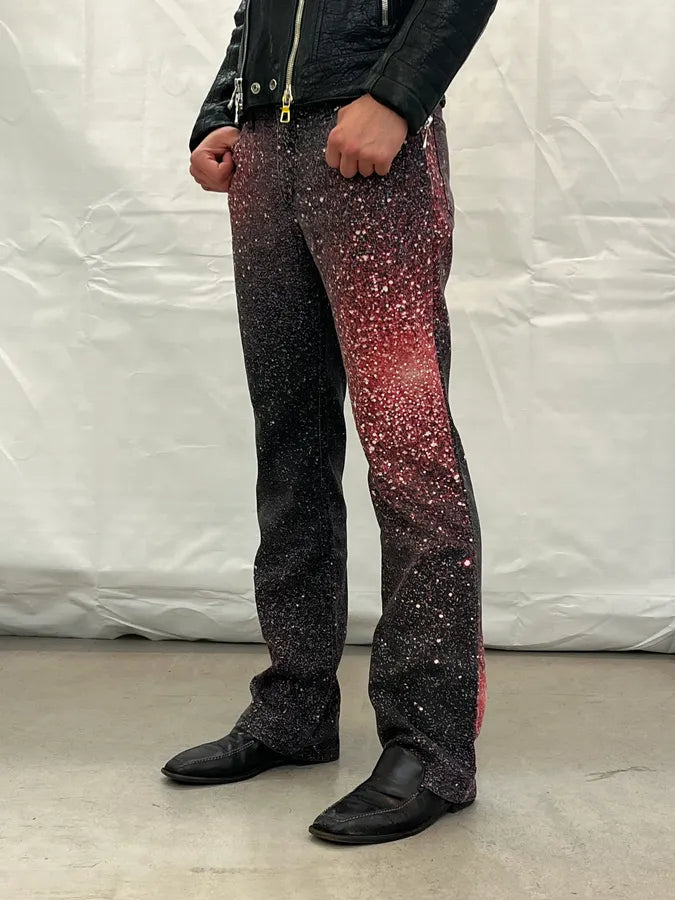 2000s Roberto Cavalli Black & Red Galaxy Glitted Jeans lJKyCoz 3