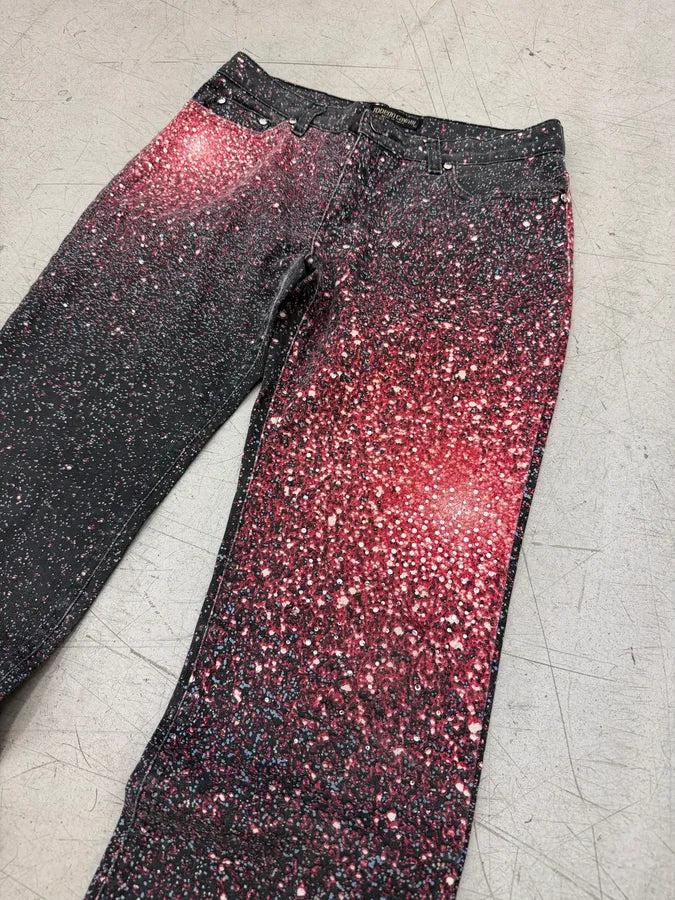 2000s Roberto Cavalli Black & Red Galaxy Glitted Jeans lJKyCoz 4