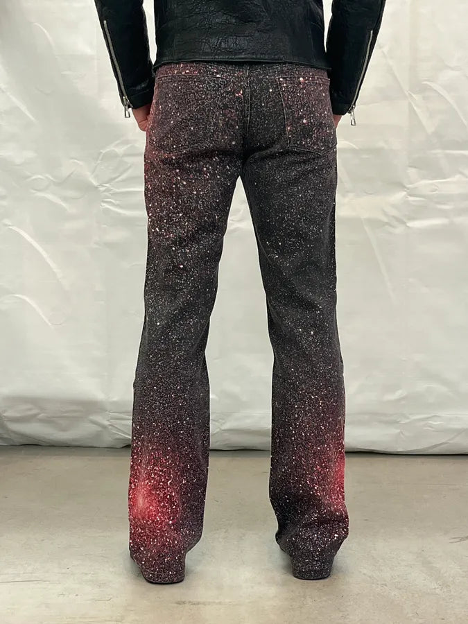 2000s Roberto Cavalli Black & Red Galaxy Glitted Jeans lJKyCoz 5