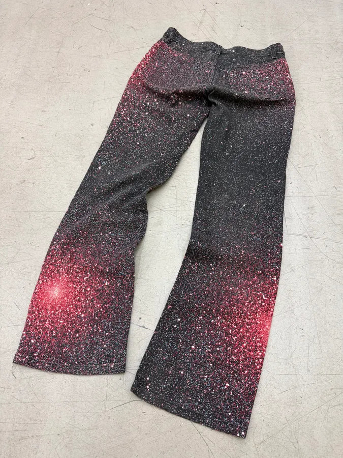 2000s Roberto Cavalli Black & Red Galaxy Glitted Jeans lJKyCoz 7