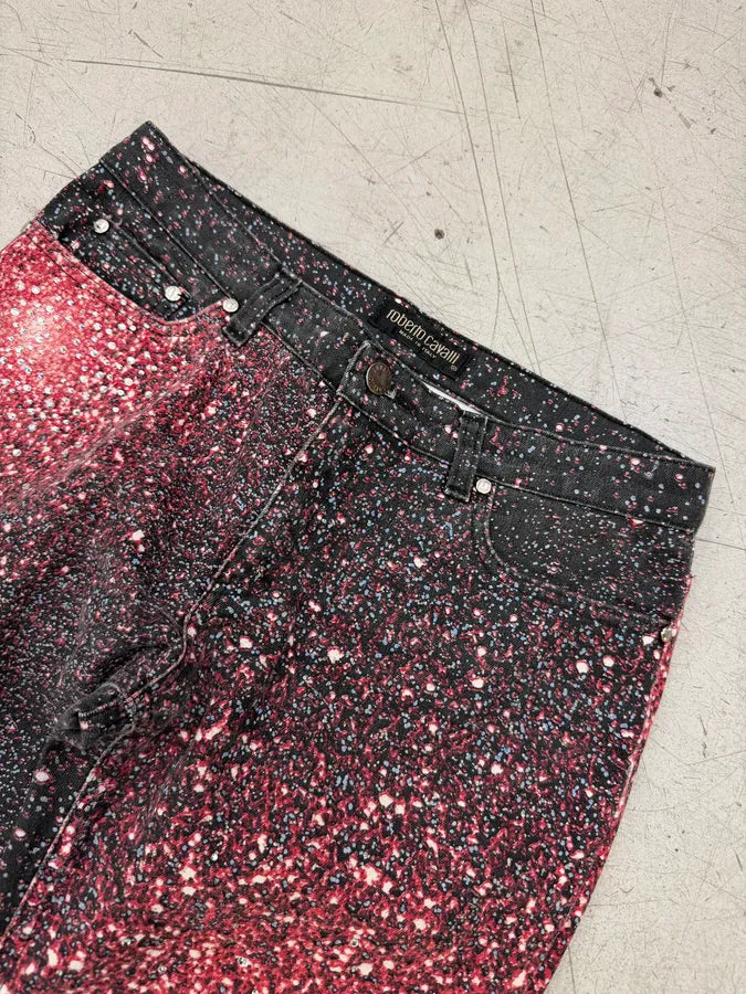 2000s Roberto Cavalli Black & Red Galaxy Glitted Jeans lJKyCoz 9