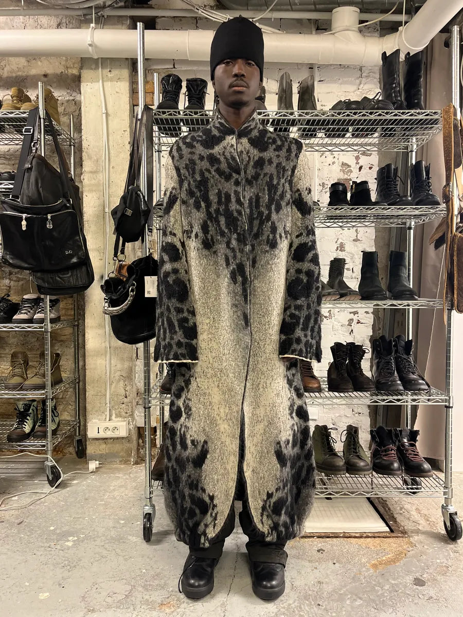 2000s Roberto Cavalli Black & White Leopard Print Long Jacket 2000s Roberto Cavalli Black & White Leopard Print Long Jacket
