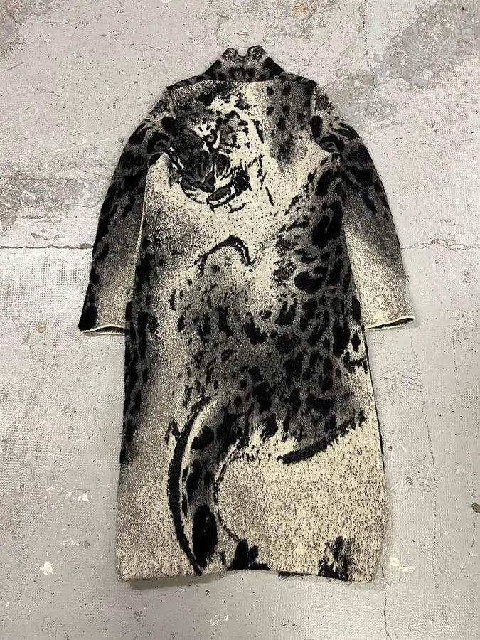 2000s Roberto Cavalli Black & White Leopard Print Long Jacket ffNFKpk 8