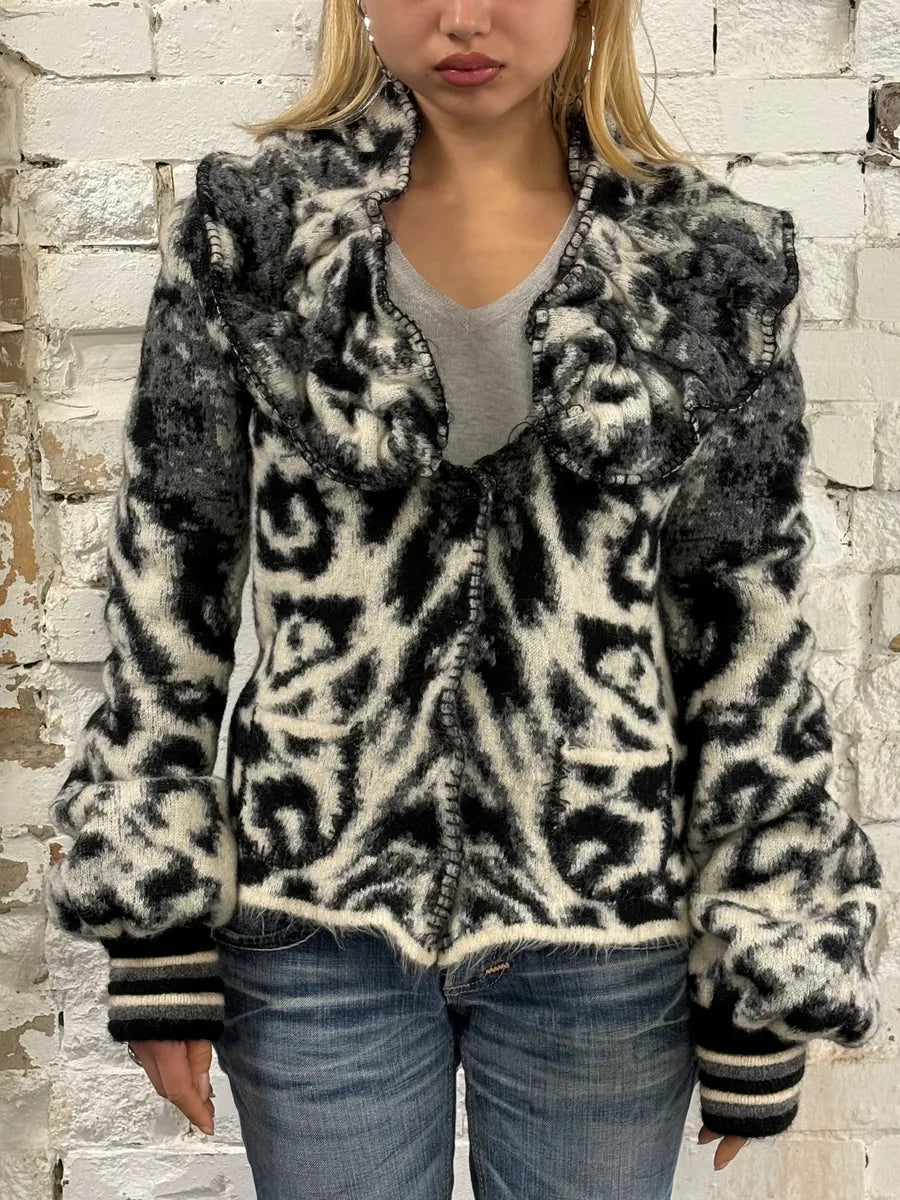 2000s Roberto Cavalli Black & White Leopard Wool Jacket gCQawmf 0