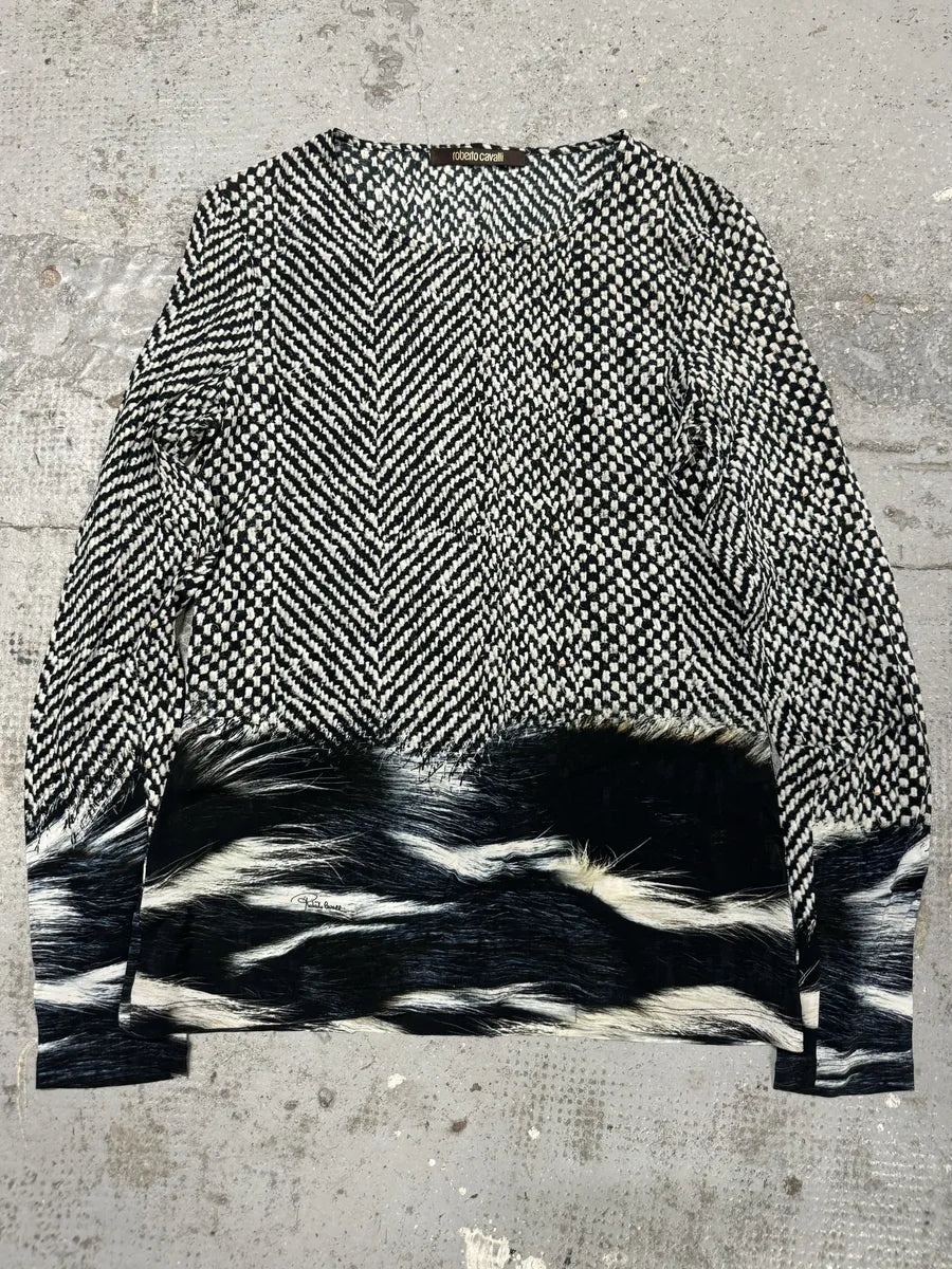 2000s Roberto Cavalli Black & White Long Fur Print Longsleeves XylMRYW 0