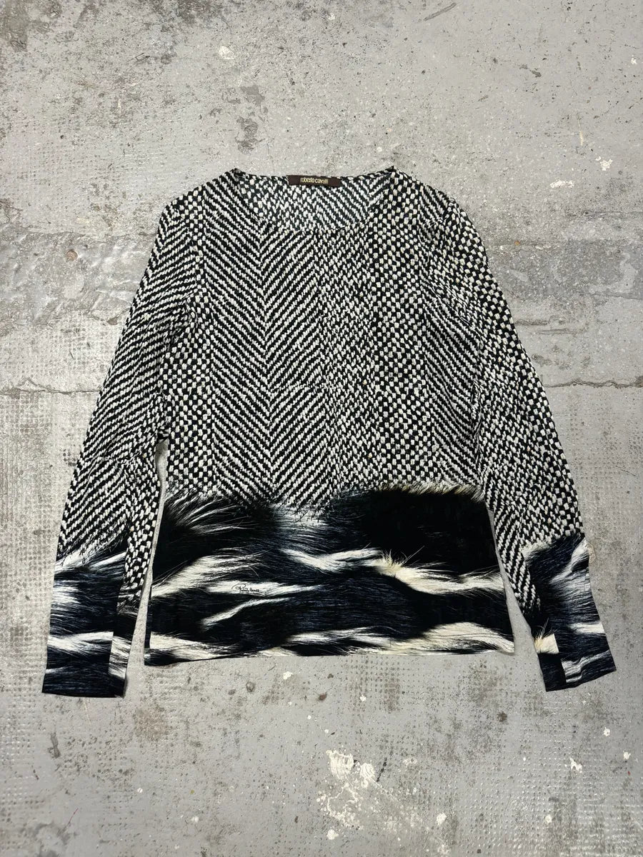 2000s Roberto Cavalli Black & White Long Fur Print Longsleeves XylMRYW 3